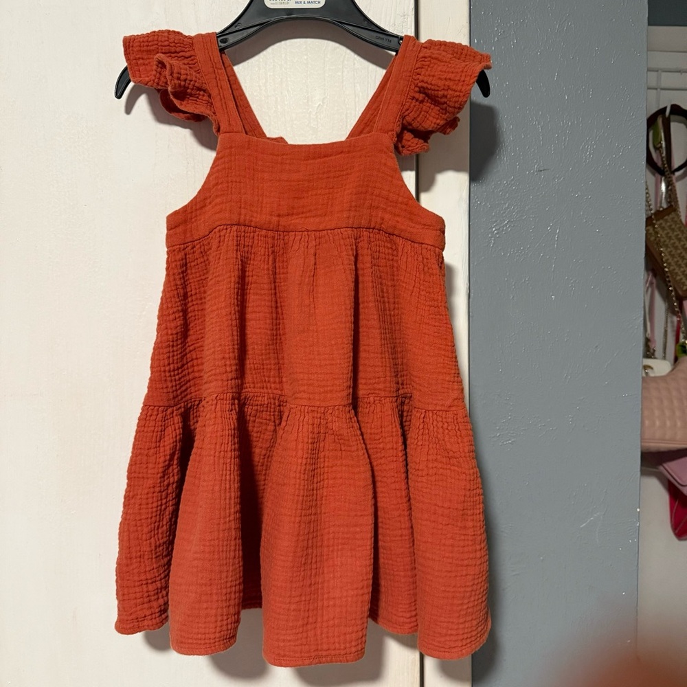 Girls SHEIN Orange Ruffle Strap Tiered Dress